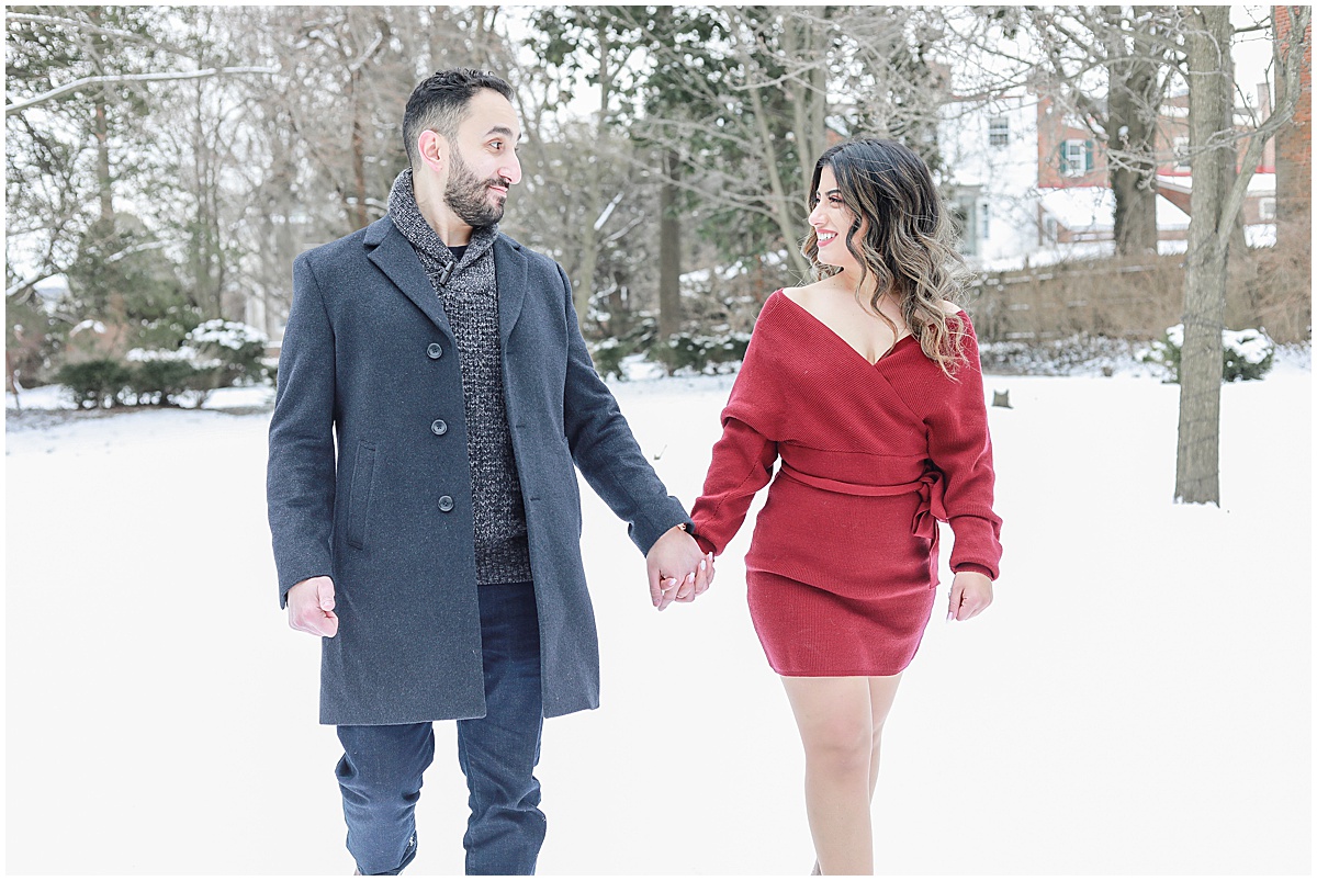 surprise engagement photos shoot in the snow in Delaware