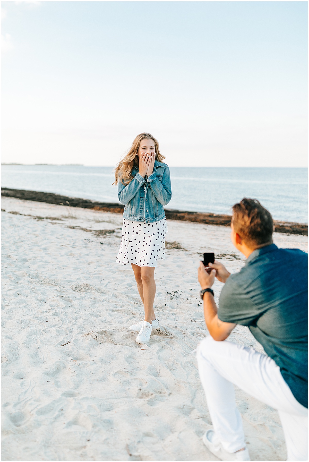 bowers beach proposal portraits for Alex and Rachels surprise beach proposal